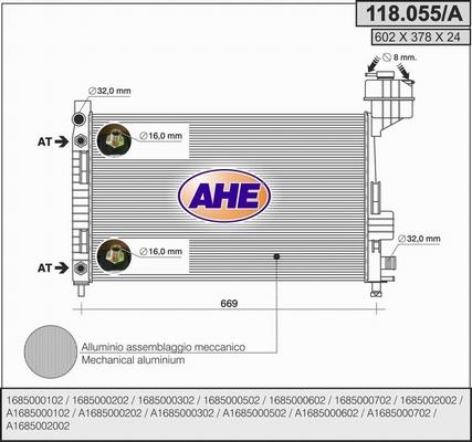 AHE 118.055/A - Радіатор, охолодження двигуна autocars.com.ua