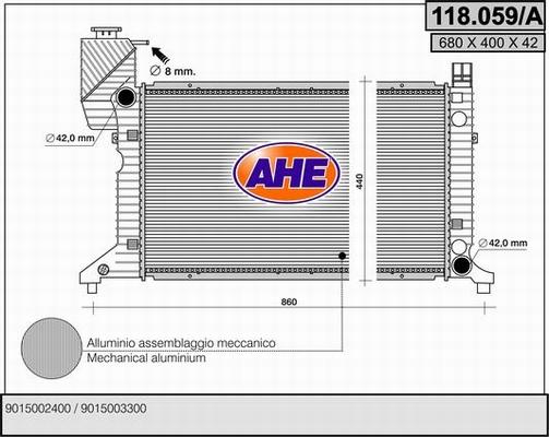 AHE 118.059/A - Радіатор, охолодження двигуна autocars.com.ua