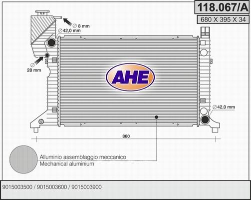 AHE 118.067/A - Радіатор, охолодження двигуна autocars.com.ua