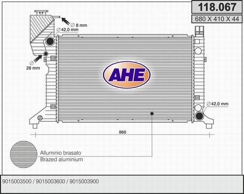 AHE 118.067 - Радіатор, охолодження двигуна autocars.com.ua