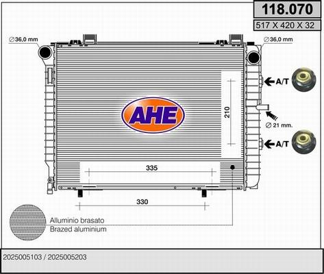 AHE 118.070 - Радіатор, охолодження двигуна autocars.com.ua