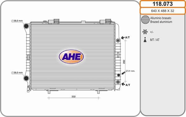 AHE 118.073 - Радіатор, охолодження двигуна autocars.com.ua