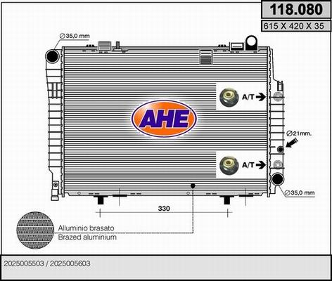 AHE 118.080 - Радіатор, охолодження двигуна autocars.com.ua