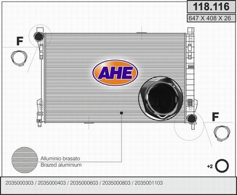 AHE 118.116 - Радіатор, охолодження двигуна autocars.com.ua