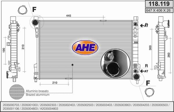 AHE 118.119 - Радіатор, охолодження двигуна autocars.com.ua