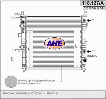 AHE 118.127/A - Радіатор, охолодження двигуна autocars.com.ua