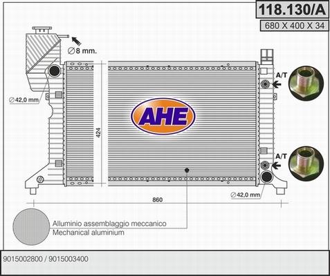AHE 118.130/A - Радіатор, охолодження двигуна autocars.com.ua