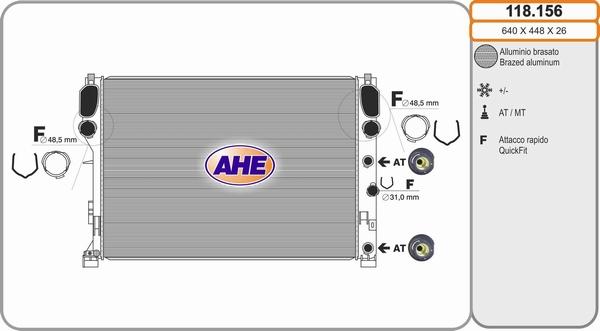 AHE 118.156 - Радіатор, охолодження двигуна autocars.com.ua