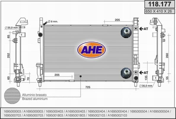 AHE 118.177 - Радіатор, охолодження двигуна autocars.com.ua