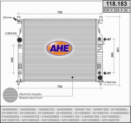 AHE 118.183 - Радіатор, охолодження двигуна autocars.com.ua