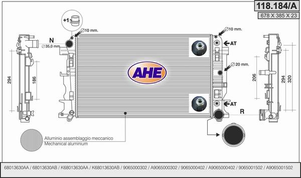 AHE 118.184/A - Радіатор, охолодження двигуна autocars.com.ua