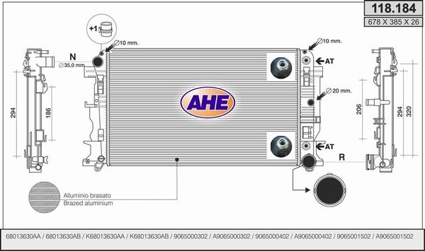 AHE 118.184 - Радіатор, охолодження двигуна autocars.com.ua