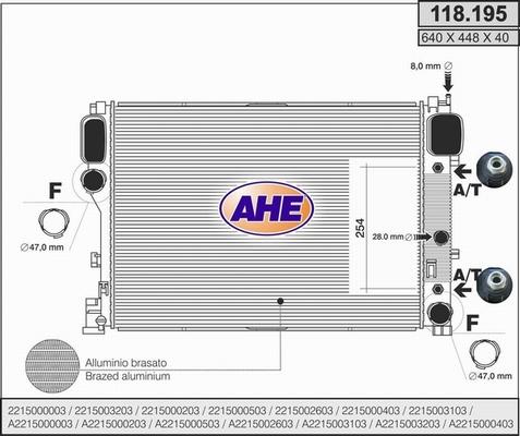 AHE 118.195 - Радіатор, охолодження двигуна autocars.com.ua