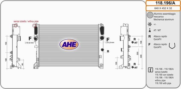 AHE 118.196/A - Радіатор, охолодження двигуна autocars.com.ua