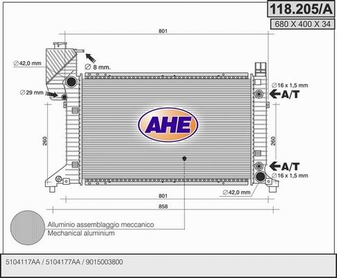 AHE 118.205/A - Радіатор, охолодження двигуна autocars.com.ua