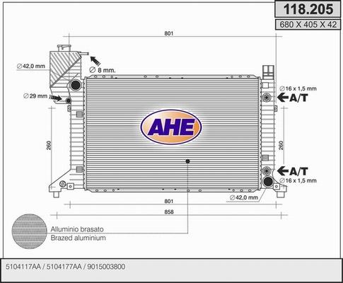 AHE 118.205 - Радіатор, охолодження двигуна autocars.com.ua