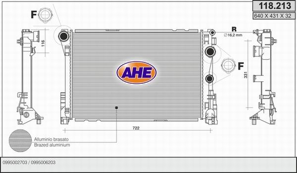 AHE 118.213 - Радіатор, охолодження двигуна autocars.com.ua