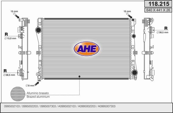 AHE 118.215 - Радіатор, охолодження двигуна autocars.com.ua