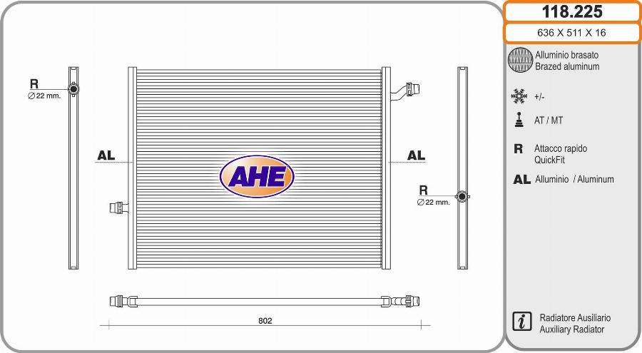 AHE 118.225 - Радіатор, охолодження двигуна autocars.com.ua