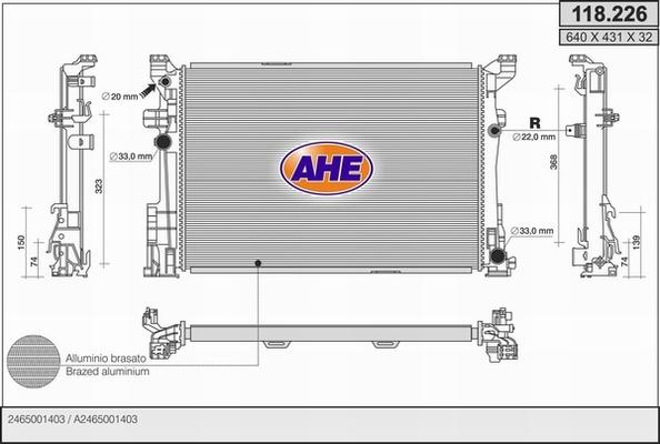 AHE 118.226 - Радіатор, охолодження двигуна autocars.com.ua