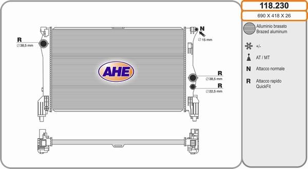 AHE 118.230 - Радіатор, охолодження двигуна autocars.com.ua