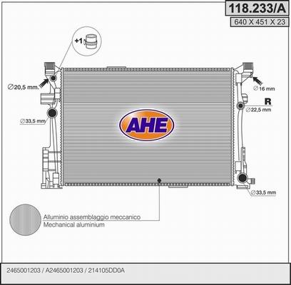 AHE 118.233/A - Радіатор, охолодження двигуна autocars.com.ua