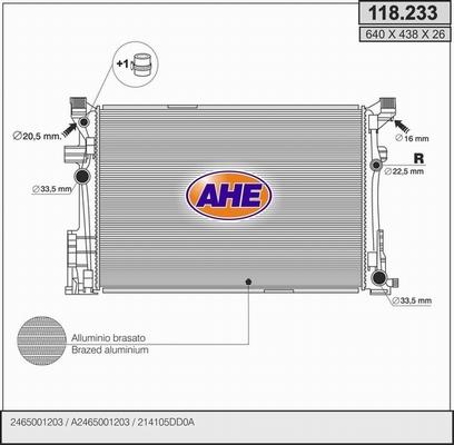 AHE 118.233 - Радіатор, охолодження двигуна autocars.com.ua