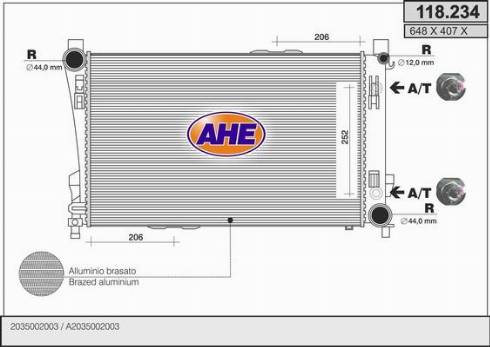 AHE 118.234 - Радіатор, охолодження двигуна autocars.com.ua