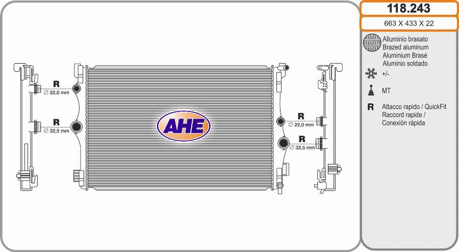 AHE 118.243 - Радіатор, охолодження двигуна autocars.com.ua