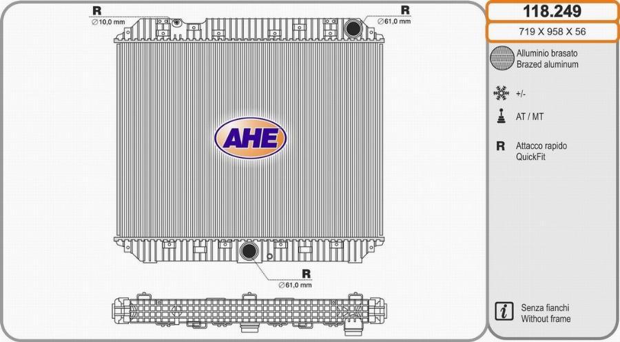 AHE 118.249 - Радіатор, охолодження двигуна autocars.com.ua