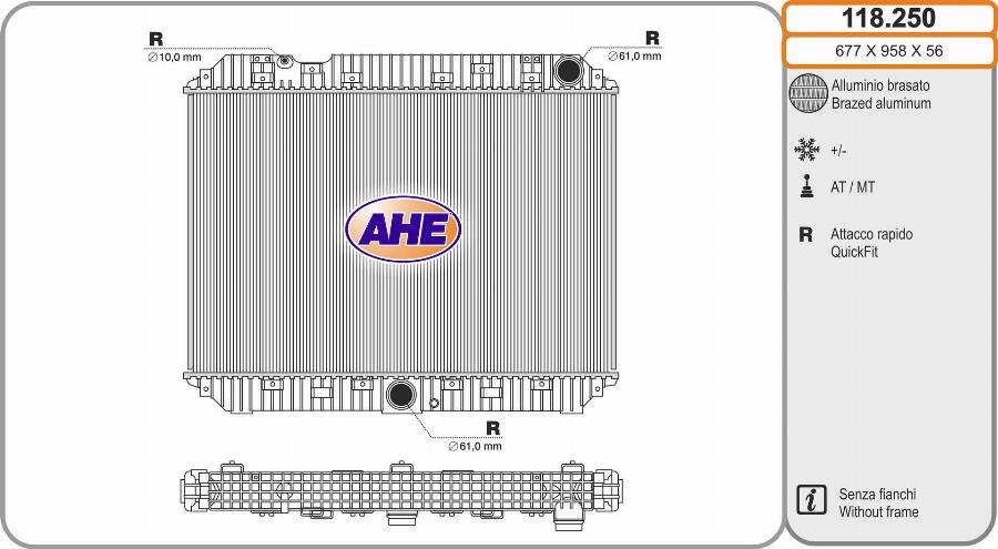 AHE 118.250 - Радіатор, охолодження двигуна autocars.com.ua