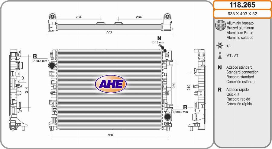 AHE 118.265 - Радіатор, охолодження двигуна autocars.com.ua