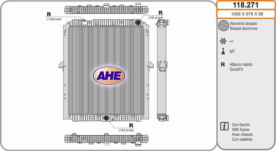 AHE 118.271 - Радіатор, охолодження двигуна autocars.com.ua