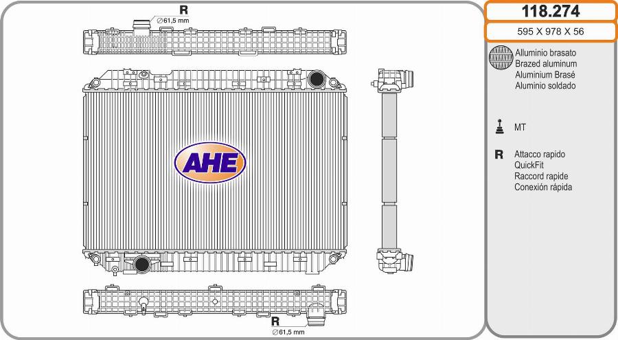 AHE 118.274 - Радіатор, охолодження двигуна autocars.com.ua