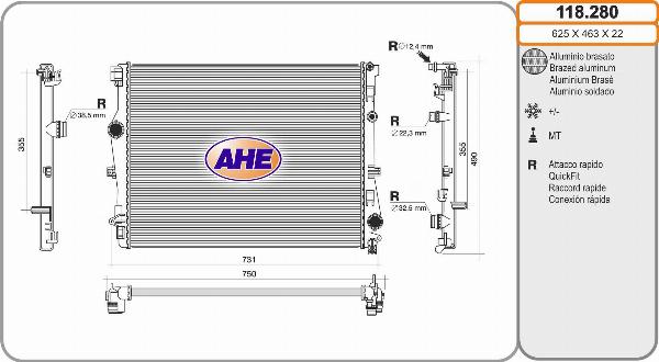 AHE 118.280 - Радіатор, охолодження двигуна autocars.com.ua
