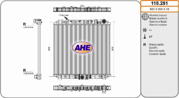 AHE 118.281 - Радіатор, охолодження двигуна autocars.com.ua