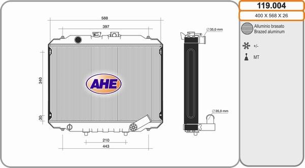 AHE 119.004 - Радіатор, охолодження двигуна autocars.com.ua