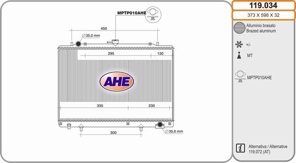 AHE 119.034 - Радіатор, охолодження двигуна autocars.com.ua