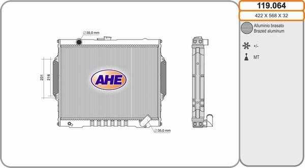 AHE 119.064 - Радіатор, охолодження двигуна autocars.com.ua