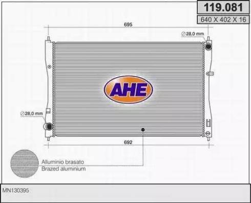 AHE 119.081 - Радіатор, охолодження двигуна autocars.com.ua