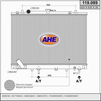 AHE 119.089 - Радіатор, охолодження двигуна autocars.com.ua