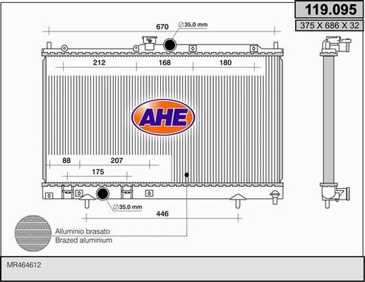 AHE 119.095 - Радіатор, охолодження двигуна autocars.com.ua