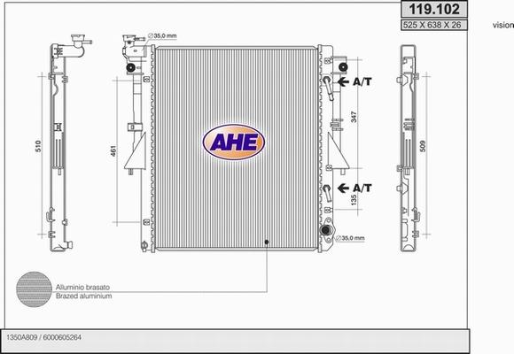 AHE 119.102 - Радіатор, охолодження двигуна autocars.com.ua