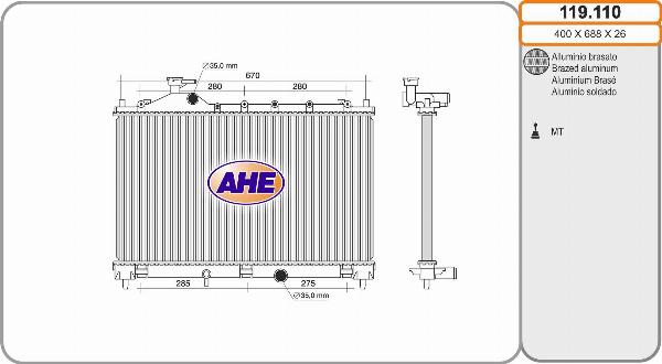 AHE 119.110 - Радіатор, охолодження двигуна autocars.com.ua