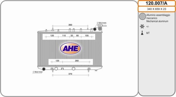 AHE 120.007/A - Радіатор, охолодження двигуна autocars.com.ua