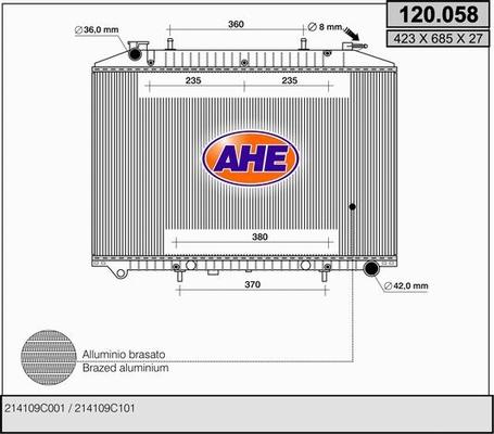 AHE 120.058 - Радіатор, охолодження двигуна autocars.com.ua