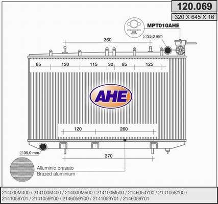 AHE 120.069 - Радіатор, охолодження двигуна autocars.com.ua