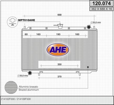 AHE 120.074 - Радіатор, охолодження двигуна autocars.com.ua