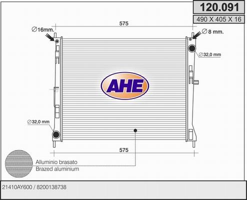 AHE 120.091 - Радіатор, охолодження двигуна autocars.com.ua