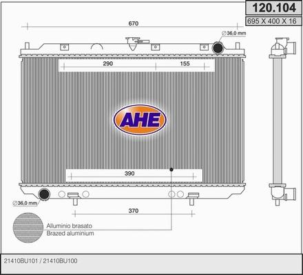 AHE 120.104 - Радіатор, охолодження двигуна autocars.com.ua